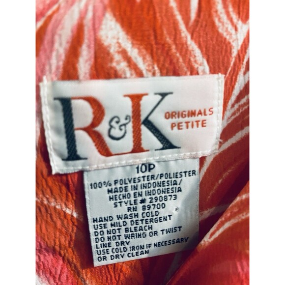 R K Originals Dress 10P Petites Red Pink Faux Wrap Tropical Floral Sleeveless - Picture 6 of 16